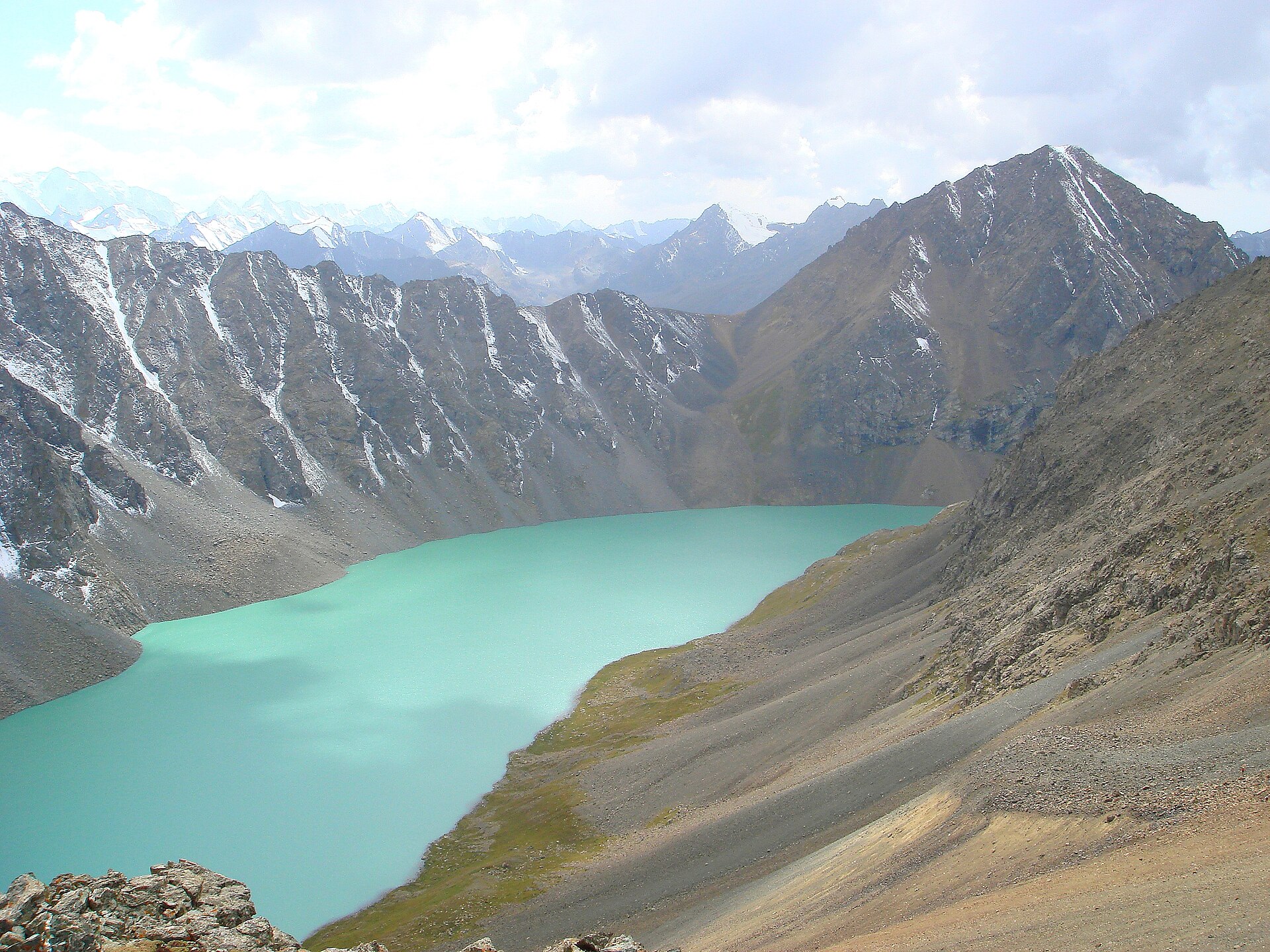 Lake Ala-Köl viewed from the pass having the same name (Issyk Kul Province, Kyrgyzstan).