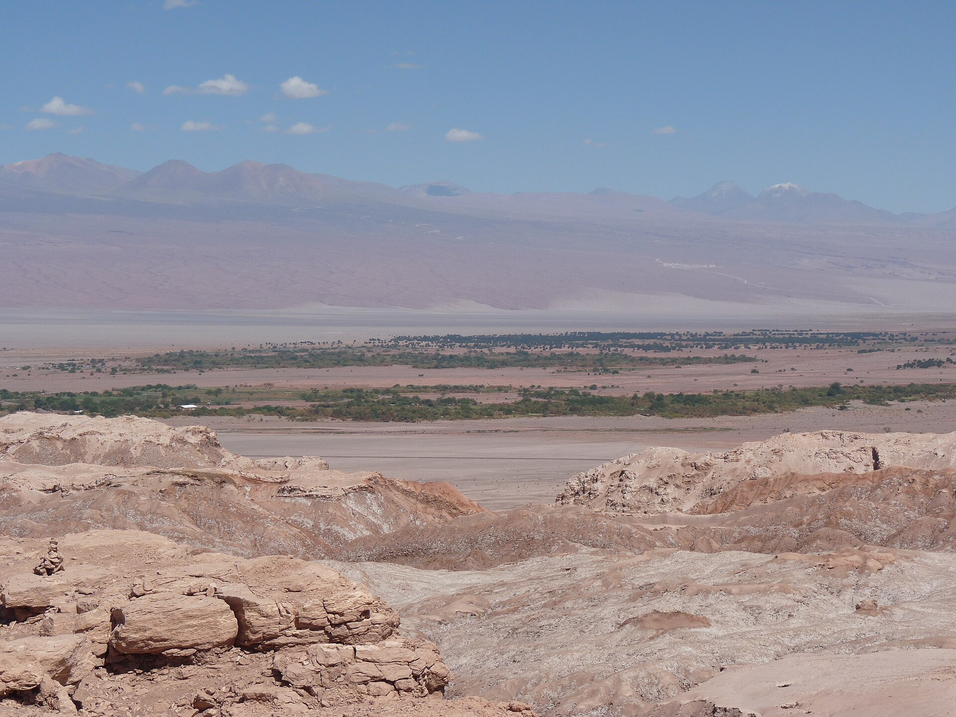 Overview of San-Pedro-de-Atacama, Chile, an oasis at the edge of the Atacama salar